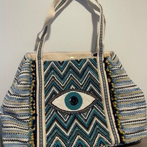 Artistic Blue and Cream Geometric Tote